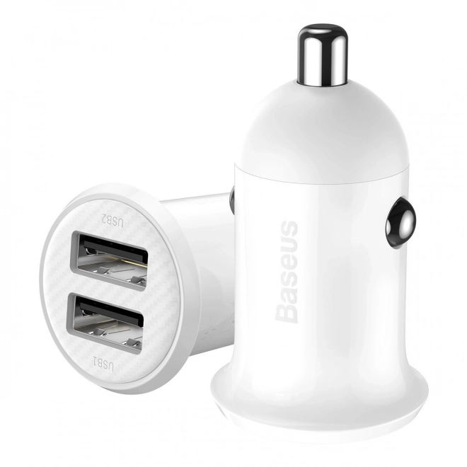 Biloplader 2x USB Baseus, 4,8A, hvid