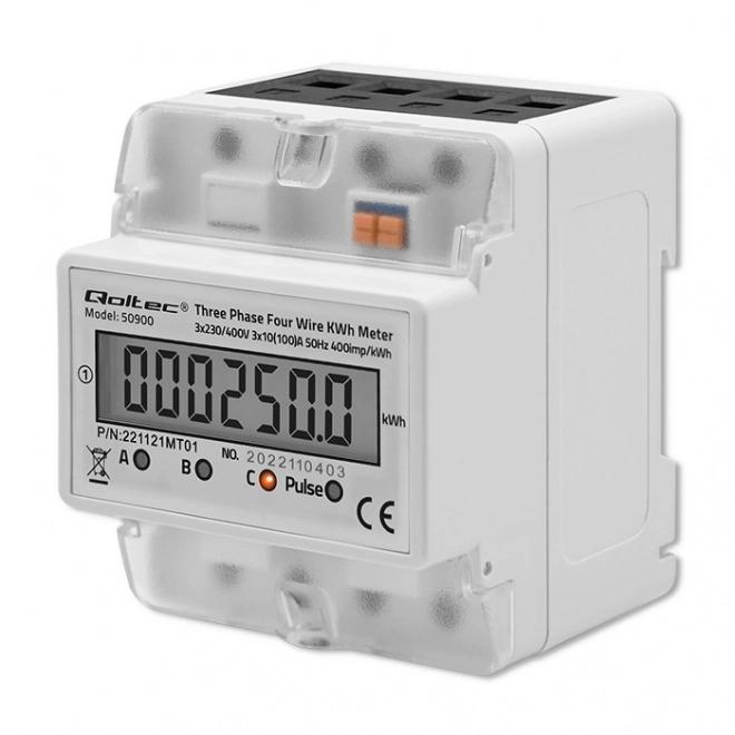 Trefase elektronisk elmåler | DIN skinne | 400V | LCD | 4P