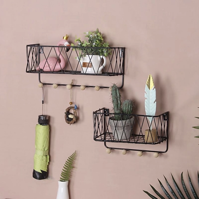 Hængende hylde med kroge, stil LOFT, sort, 25,5 cm