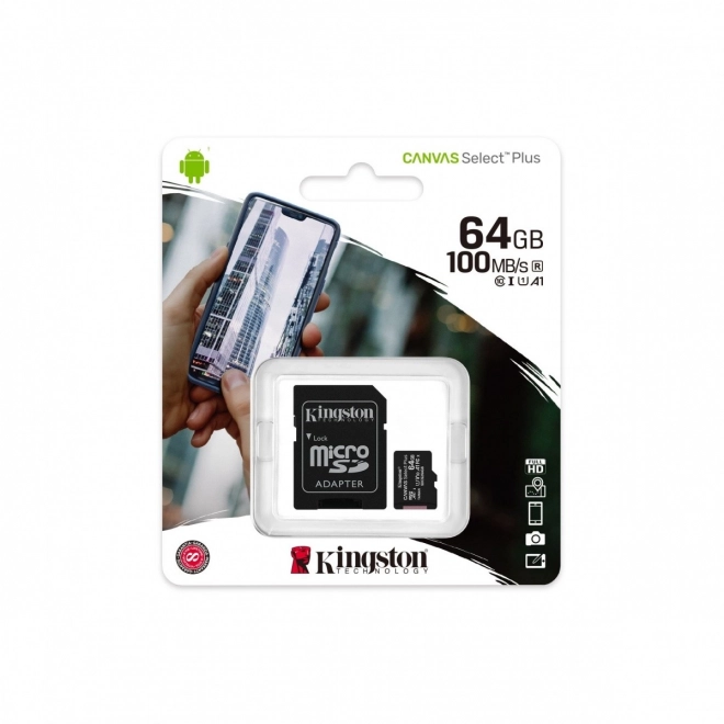 MicroSD-hukommelseskort 64GB Canvas Select Plus 100MB/s adapter