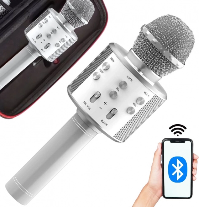 Trådløs karaoke-mikrofon med indbygget højttaler og etui, Bluetooth