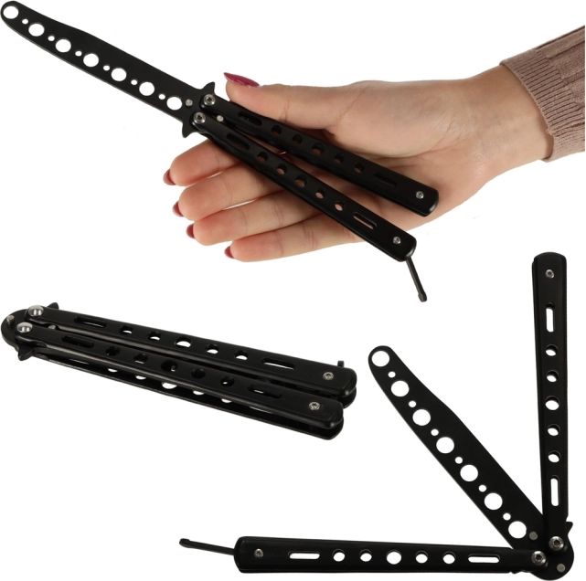 Trænings-butterflykniv (balisong) – stump foldekniv, sort