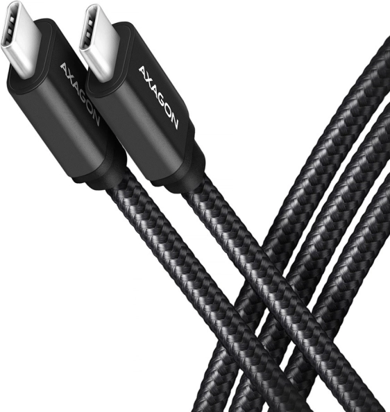 AXAGON USB‑C – USB‑C kabel 3.2 gen 1, 2 m, PD 60 W, 3 A, aluminiumsender, flettet, sort