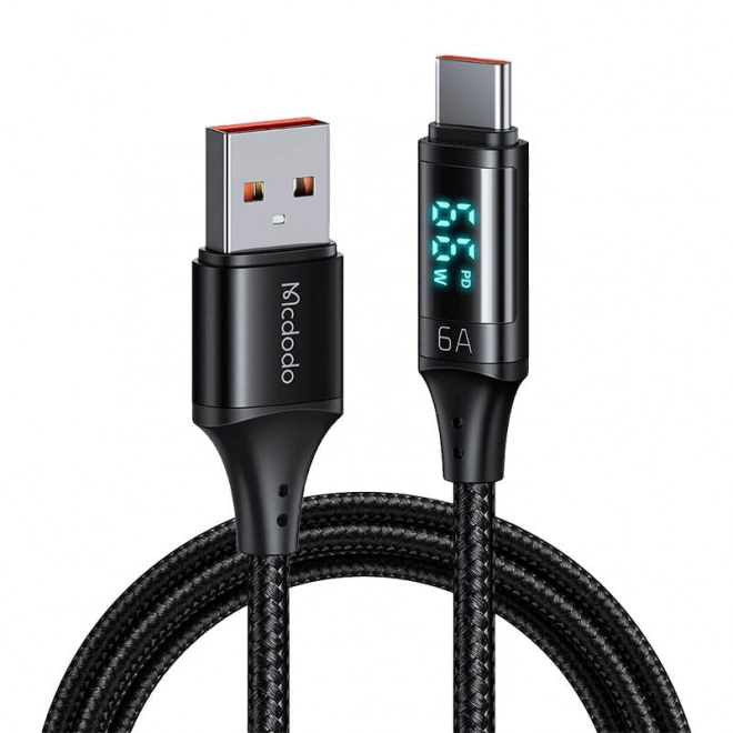 USB til USB-C kabel Mcdodo CA-1080 med display, 66W, 6A, 1,2 m (sort)
