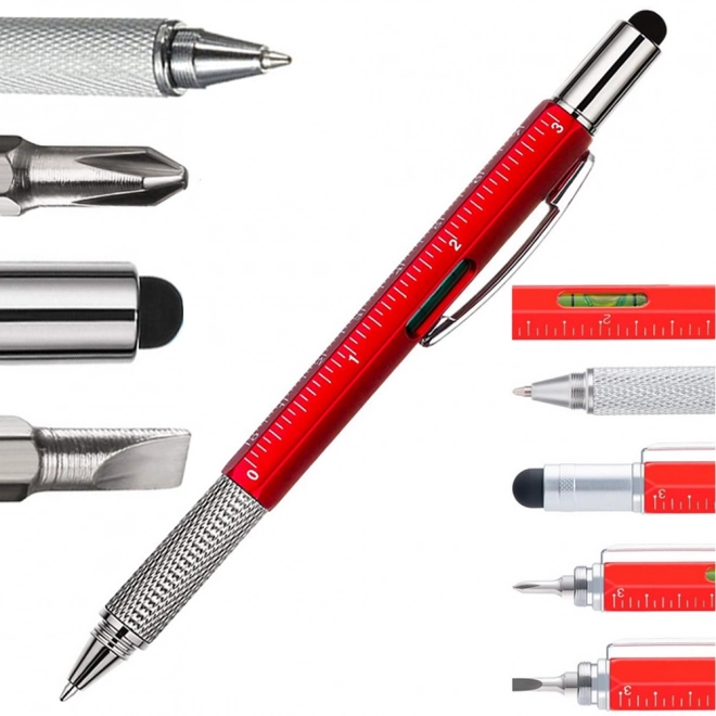 Multifunktionel pen multitool 6v1 med vaterpas