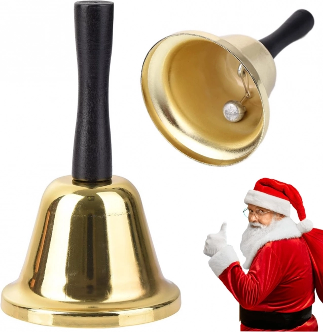 Guld håndklokke med sort håndtag