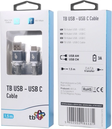 USB-C-kabel 1,5 m Grå Premium