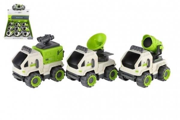Rumfart bil plastik 7x10cm med svinghjul 3 slags
