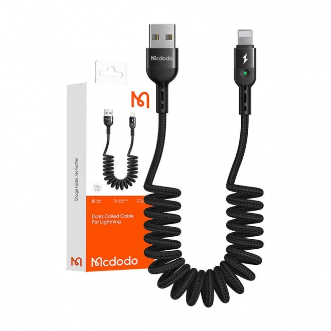 USB-Lightning Kabling, Mcdodo CA-6410, fjeder, 1,8 m (sort)