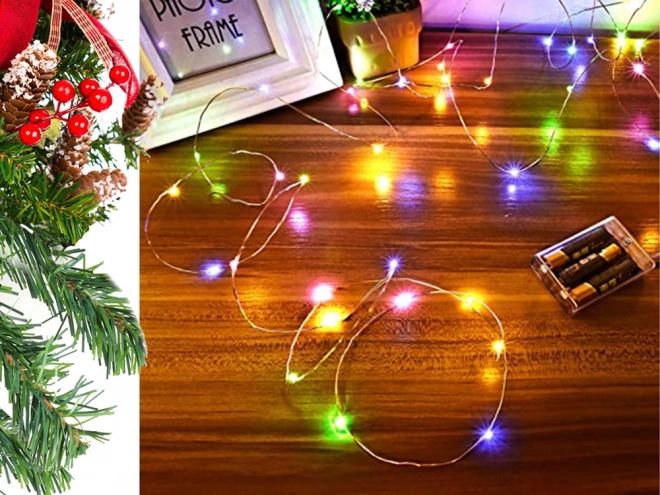 Flerfarvede jule LED-lys med batterier 10m