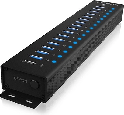 USB-hub ICY BOX IB-HUB1717 med 16 USB 3.2 Gen 1-porte + opladningsport