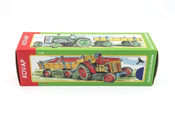 Traktor Zetor med trailer grøn nøgle metal 28cm Kovap i æske