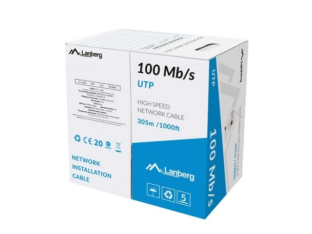 LAN kabel UTP 100Mb/s 305m ledning CCA grå