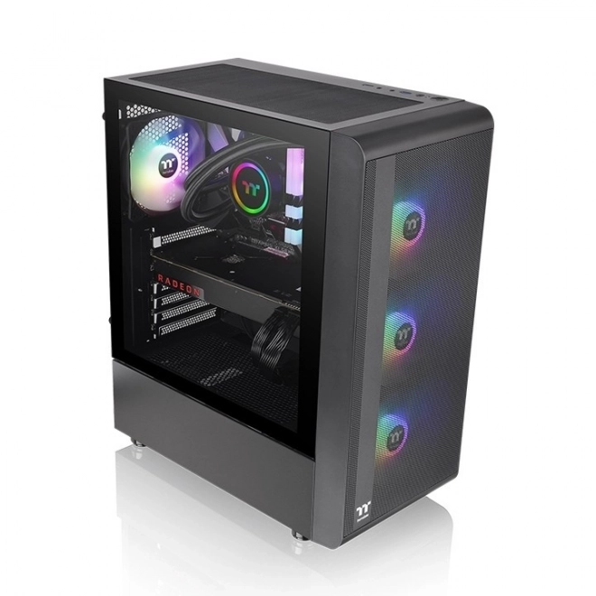 Computerskab S200 med hærdet glas og RGB-belysning