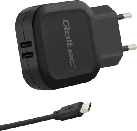 Netoplader 17W, 5V, 3,4A, 2xUSB med Micro USB-kabel