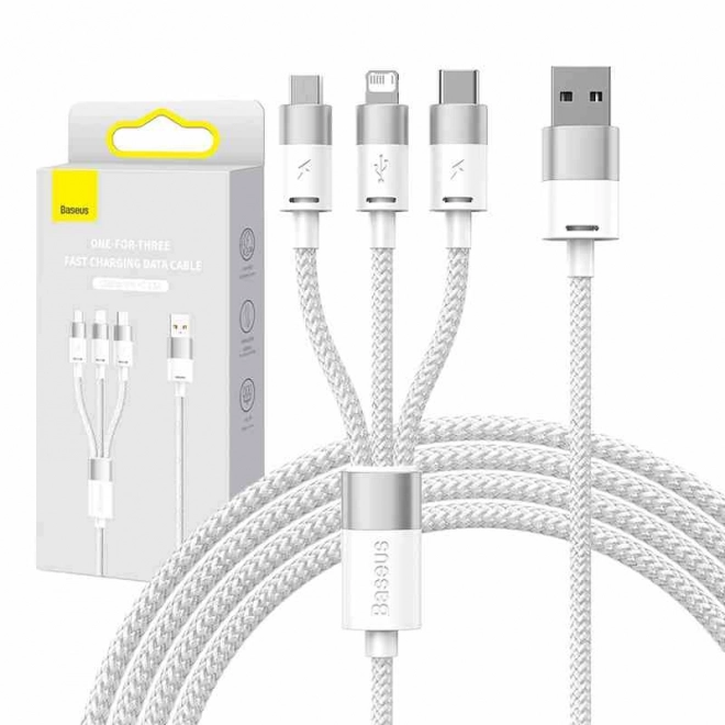 Kabel 3-i-1 USB Baseus StarSpeed serie, USB-C + micro + Lightning 3,5A, 1,2 m (hvid)