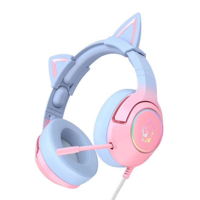 Gaming-headset lyserød-blå med katteører