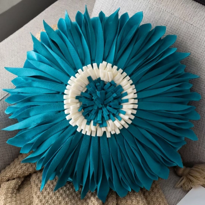 Rund pudebetræk - krysantemum, blå 45cm