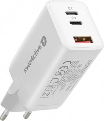 Hvid hurtigoplader USB/USB-C QC4+ 65W med GaN-teknologi