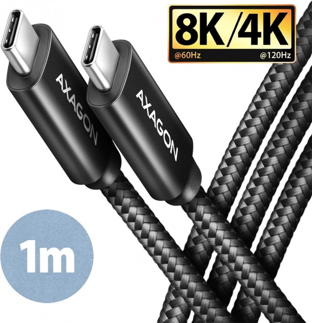 USB-C til USB-C kabel, USB4 Gen 3x2 1 m, PD 100W, 8K HD, ALU, flettet sort