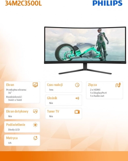 Buet gamingmonitor 34" VA, 180 Hz, HDMI og DisplayPort
