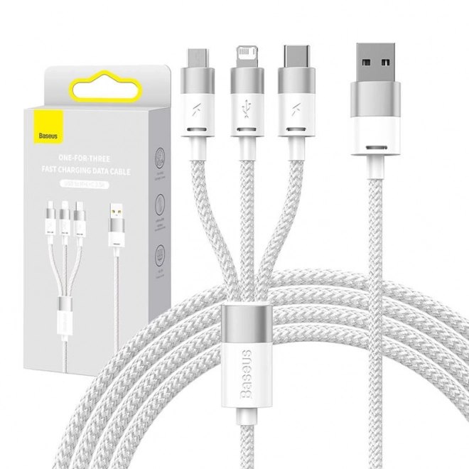 Kabel 3-i-1 USB Baseus StarSpeed serie, USB-C + micro + Lightning 3,5A, 1,2 m (hvid)