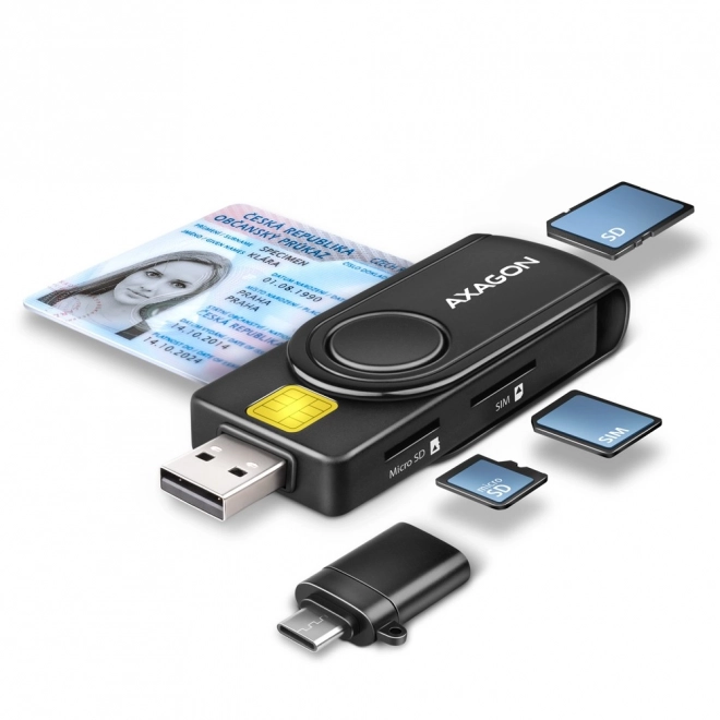 Lommekortlæser AXAGON til ID, SD, microSD og SIM-kort med USB