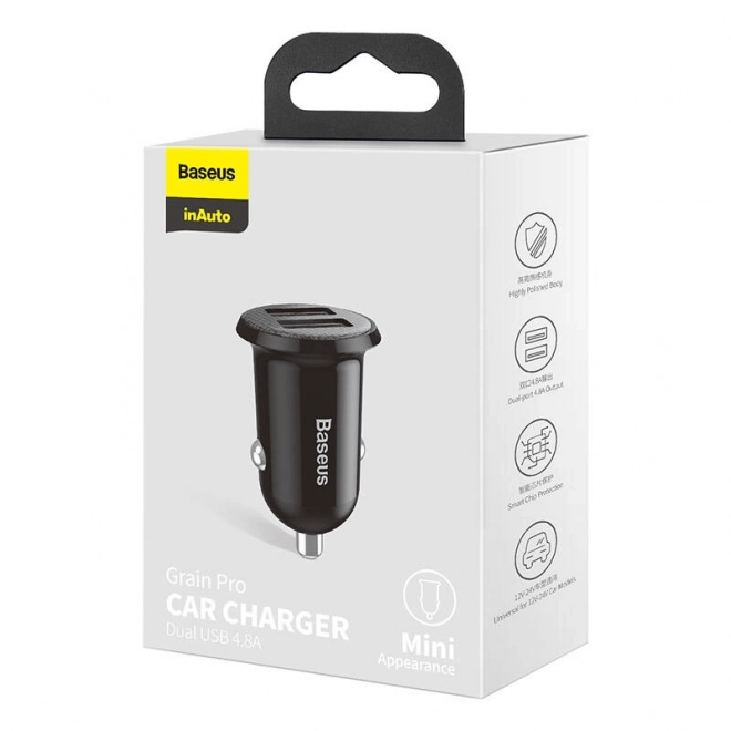 biloplader Baseus Grain Pro 2x USB sort