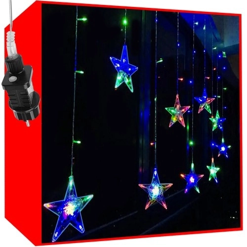 LED farvet gardin med stjerner - 2,5 m, 108 LED