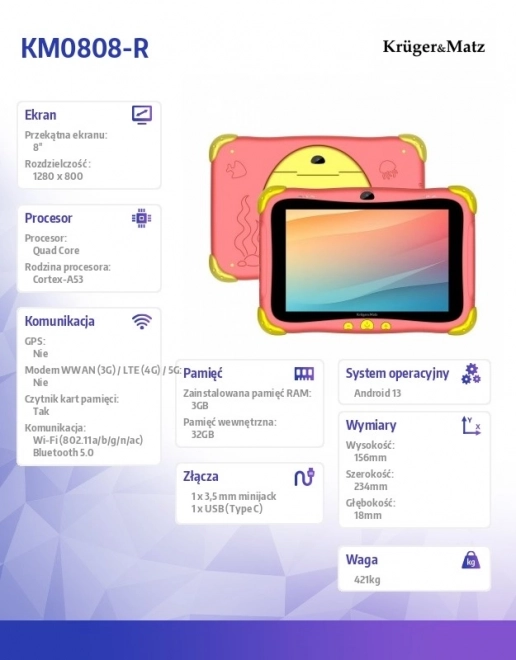 Børne tablet Krüger&Matz FUN 808 rød