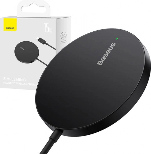 Magnetisk trådløs oplader Baseus Simple Mini3 15W sort