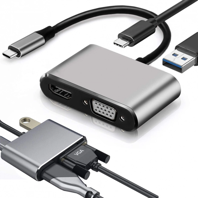 Adapter USB-C HDMI 4K VGA Hub med Power Delivery