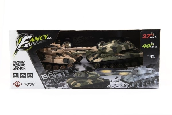Tank RC 2stk 25cm tankkamp+opl. pakke 27MHZ og 40MHz camouflage med lyd og lys i æske 50x20x23cm