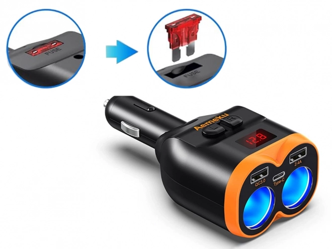 Lighter Splitter med USB-A og USB-C QC 3.0 oplader