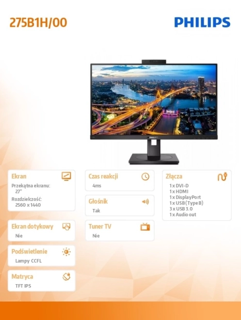 Philips skærm 27" med webkamera og drejning