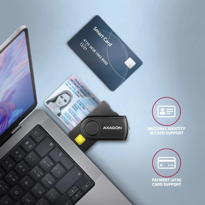 Lommekortlæser AXAGON til ID, SD, microSD og SIM-kort med USB