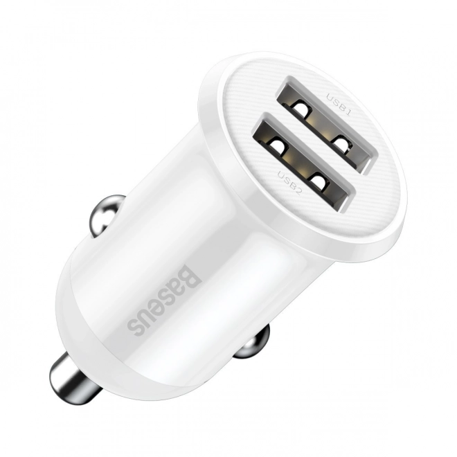 Biloplader 2x USB Baseus, 4,8A, hvid