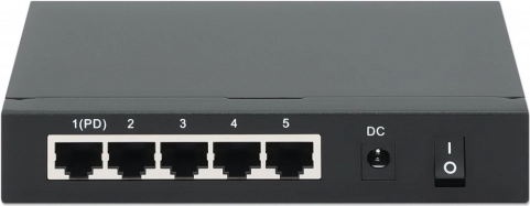 gigabit 5-ports poe+ switch med poe passthrough, strøm via poe eller ac, 68 w
