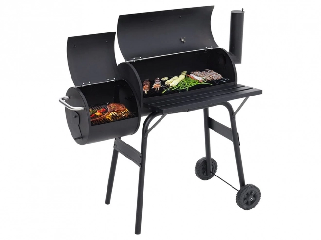 Havegrill til trækul med rygeovn og hjul
