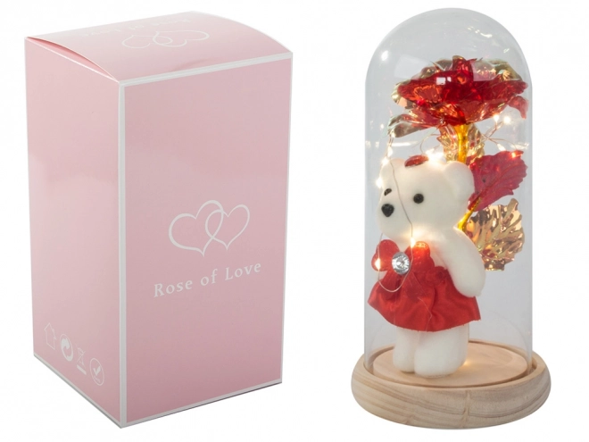 Evig rose med en bamse i glasæske