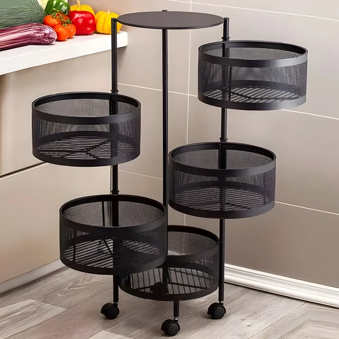 Køkkenhyldeorganisator med roterende hylder, 5 niveauer, metal, ModernHome