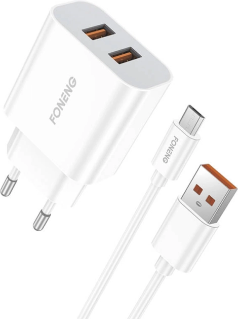 Hurtigoplader FONENG 2× USB 12 W med Micro USB‑kabel