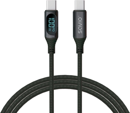 USB-C-kabel med display 100 W Savio