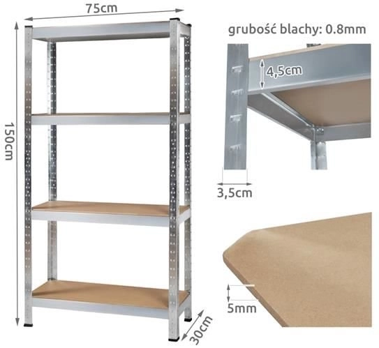 Metallreol med 4 hylder 150x75x30 cm