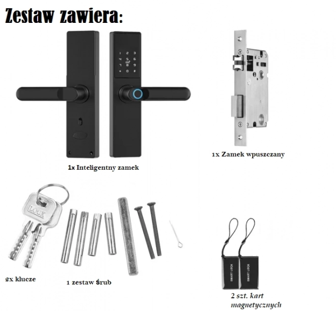 Intelligent Tuya-dør, Elektronisk fingeraftryks-, kode-, Wi-Fi-, RFID-lås - sort