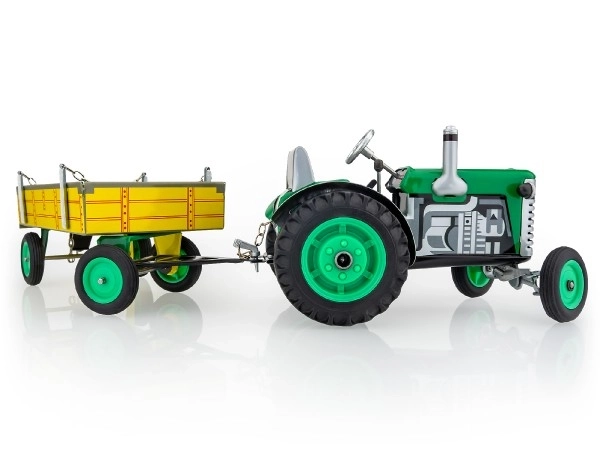 Traktor Zetor med trailer grøn nøgle metal 28cm Kovap i æske