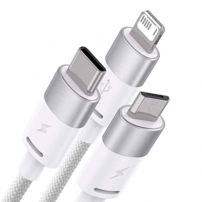 Kabel 3-i-1 USB Baseus StarSpeed serie, USB-C + micro + Lightning 3,5A, 1,2 m (hvid)