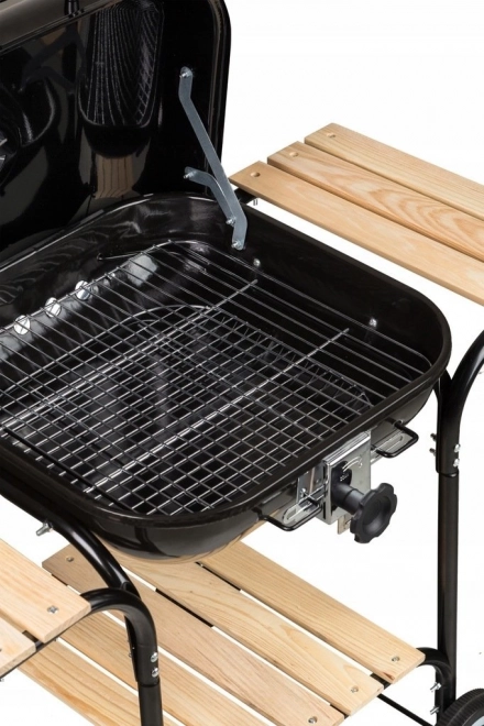 Stor havegrill med justerbart rist, tr4hylder