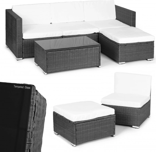Modulært hjørnesæt til haven i polyrattan med glasbord MULTIGARDEN, grå