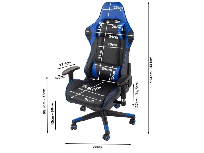 Ergonomisk gamingstol med justerbare 2D armlæn blå